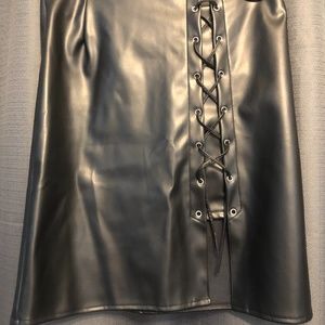 Womens Faux Leather High Waist Bodycon Mini Lace-Up Pencil Skirt